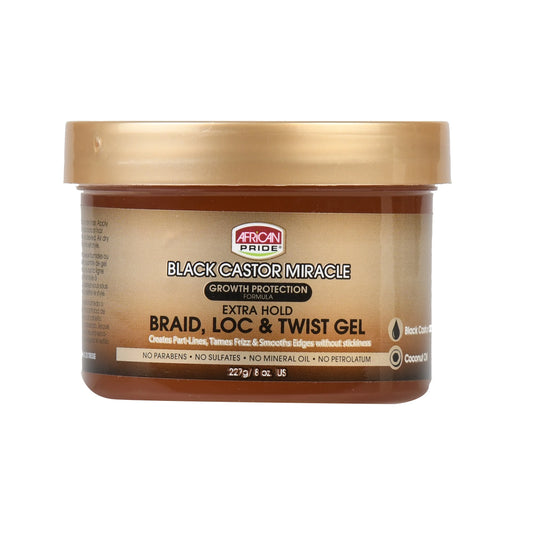 African Pride Black Castor Miracle 8 Oz. Extra Hold Braid twist Gel
