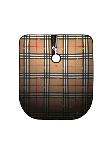 Illuzien Tan Plaid Pro Barber Cape, Hair Cut Cape, Water-Resistant Barber Accessories, Professional (Snap)
