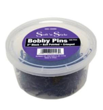 Soft N Styla Bobby Pins  2" Black  Ball Pointed Crimped
