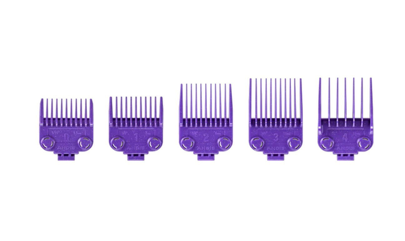 Andis Nano-Silver Magnetic Attachment 5 Combs with, 1/8 , 1/4 , 3/8 , 1/2 , – Purple