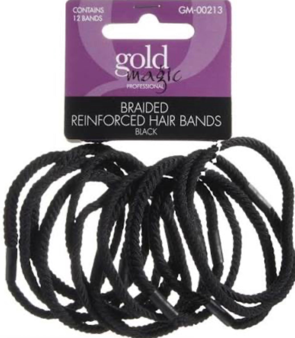 Gold Magic Braided Reinforced Hair Bands Black
