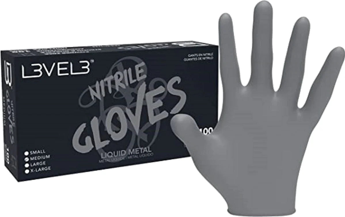 L3VEL3 Silver Nitrile Gloves Gloves 100 MEDIUM Liquid Metal