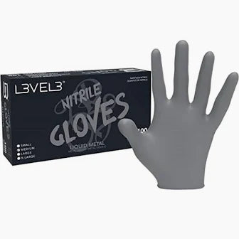 L3VEL3 Silver Nitrile Gloves Gloves 100 Small Liquid Metal