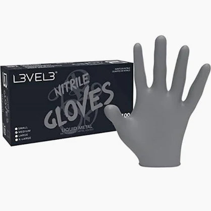 L3VEL3 Silver Nitrile Gloves Gloves 100 LARGE Lquid Metal