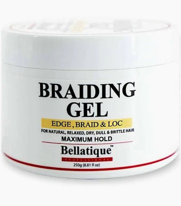 Bellatique Professional Braiding Gel Maximum Hold Gel (8.31 oz) For Natural, Relaxed, Dry, Dull, & Brittle Hair - No Flaking, No Whitening, Fast Drying, High Shine, Maximum Hold