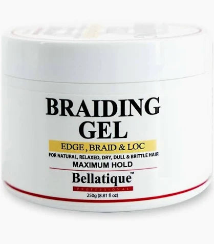 Bellatique Professional Braiding Gel Maximum Hold Gel (8.31 oz) For Natural, Relaxed, Dry, Dull, & Brittle Hair - No Flaking, No Whitening, Fast Drying, High Shine, Maximum Hold