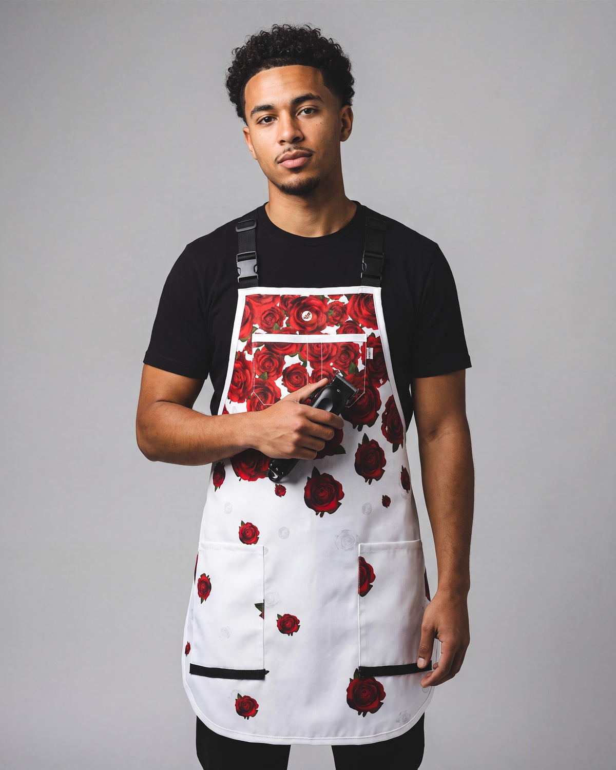 Illuzien Professional Apron, White Rose, Polyester Blend, Unisex-Adults, 2 Pockets, Lightweight Breathable