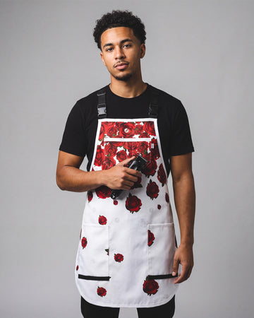Illuzien Professional Apron, White Rose, Polyester Blend, Unisex-Adults, 2 Pockets, Lightweight Breathable